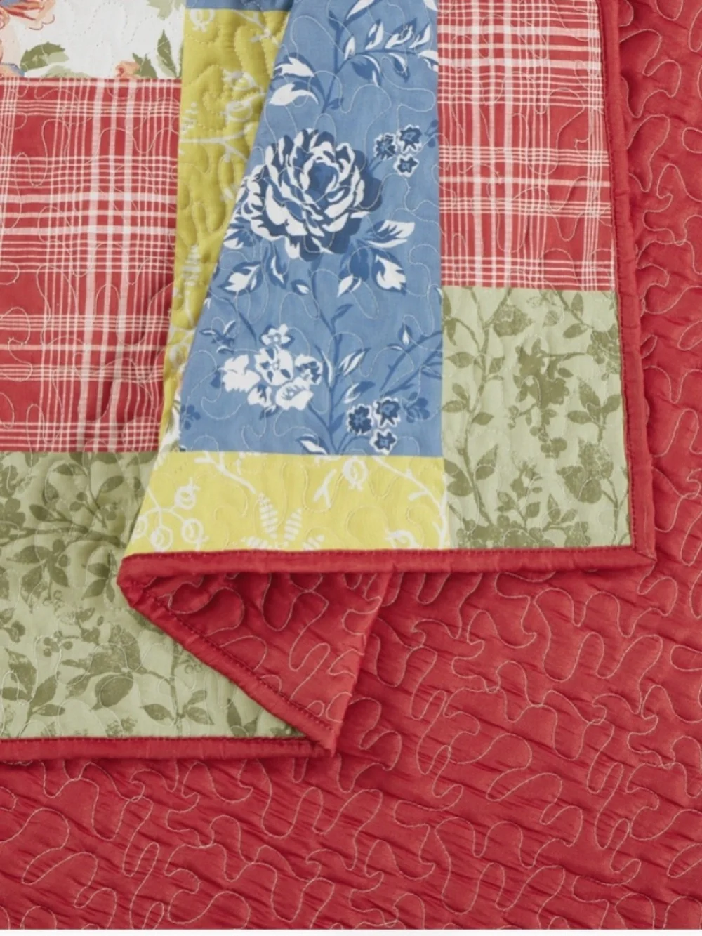 Farmhouse Floral Patchwork Printed Queen Size Quilt Set Cottagecore Shabby Chic